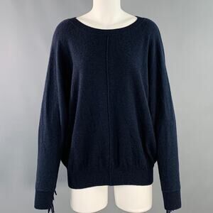 MINNIE ROSE Size M Navy Cashmere Fringe Crew Neck Pullover